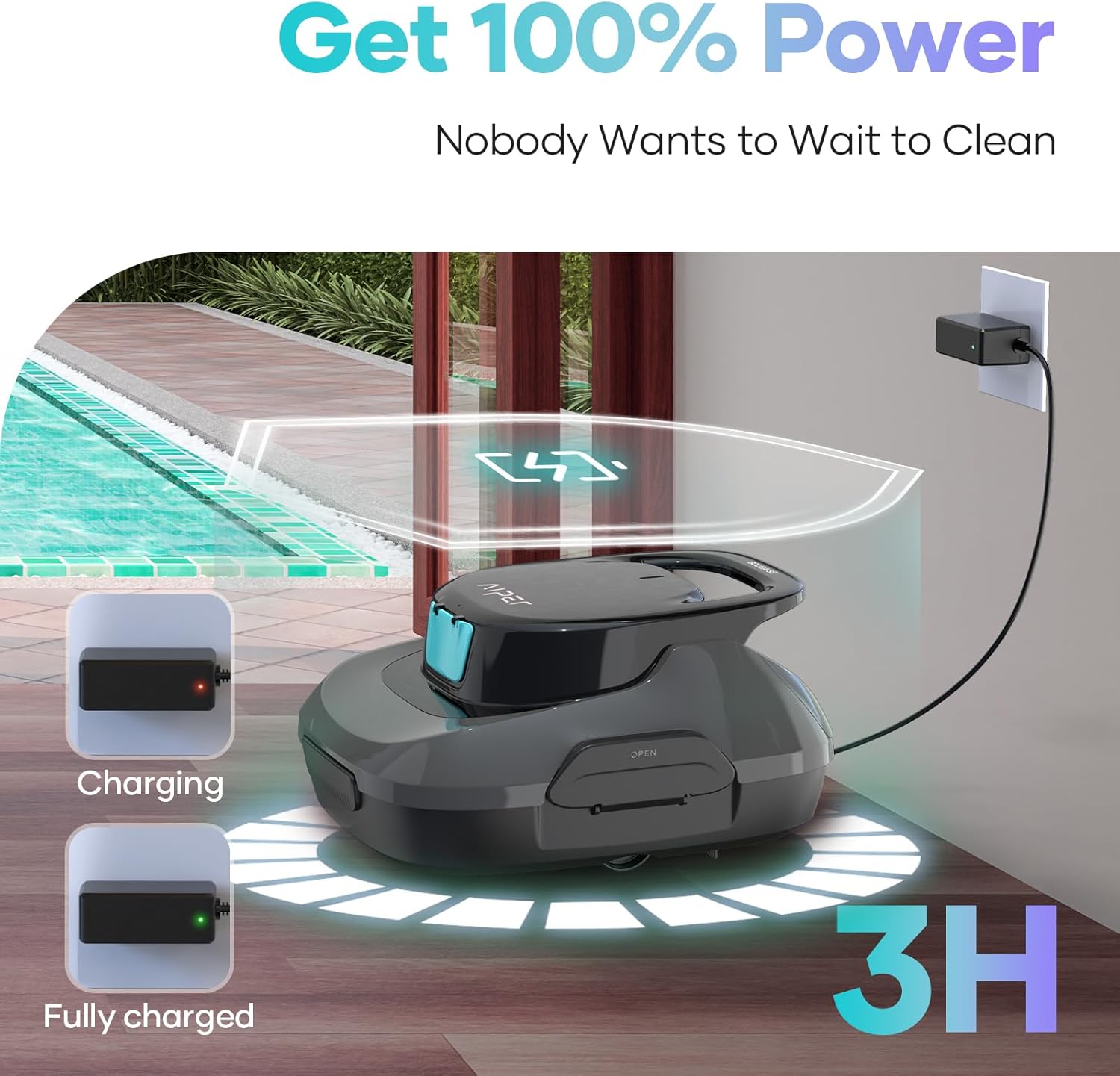 AIPER Robotic Pool Cleaner, Cordless Pool Robot Vacuum, Automatic Cleaning with Self-Parking Function, 90-Min Battey Life, Ideal for above Ground Pools Up to 860 Sq.ft (40 Feet), Dark Gray