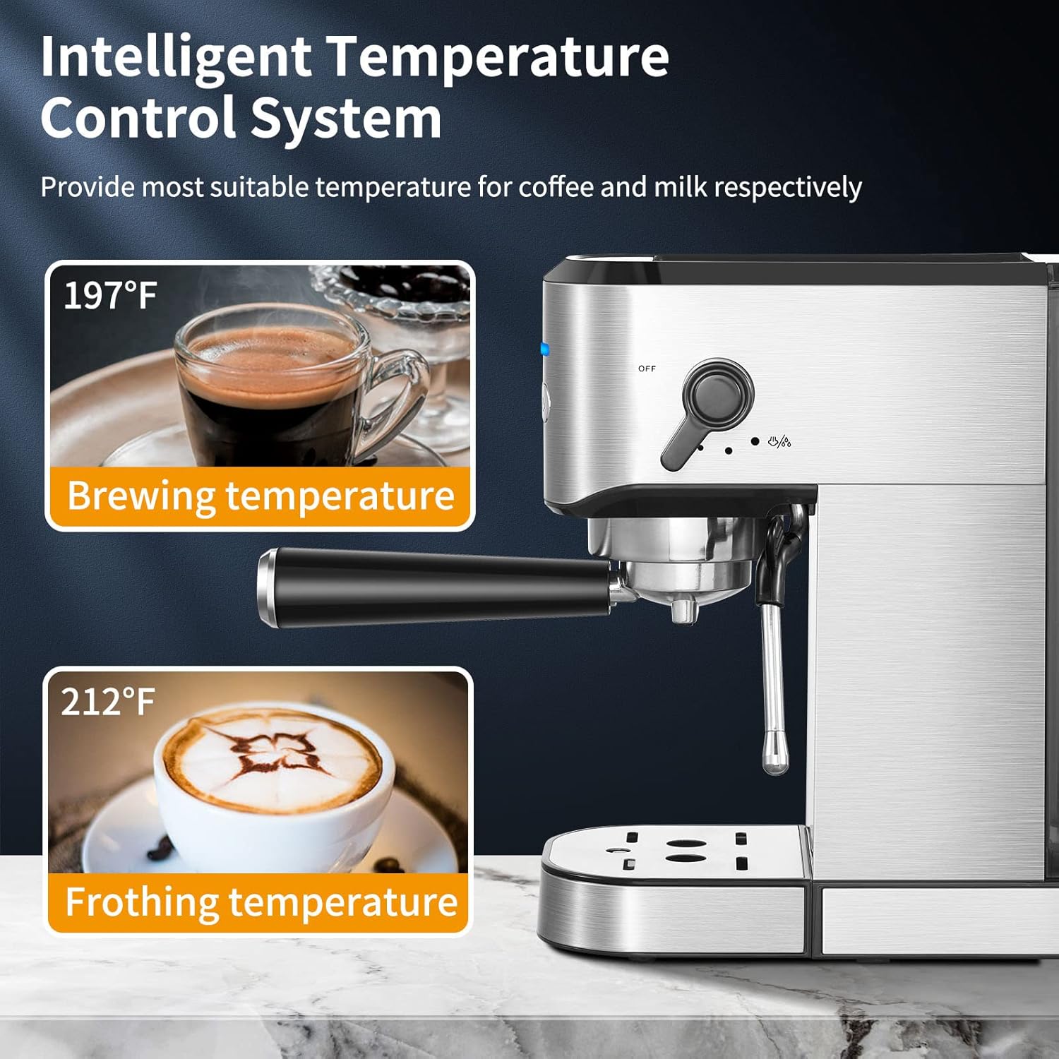 Espresso Machine With Steamer, 20Bar Espresso Coffee Machine with 1000ML Removable Water Tank for Cappuccino, Latte, Great Espresso Maker for Dad and Mom, Stainless Steel