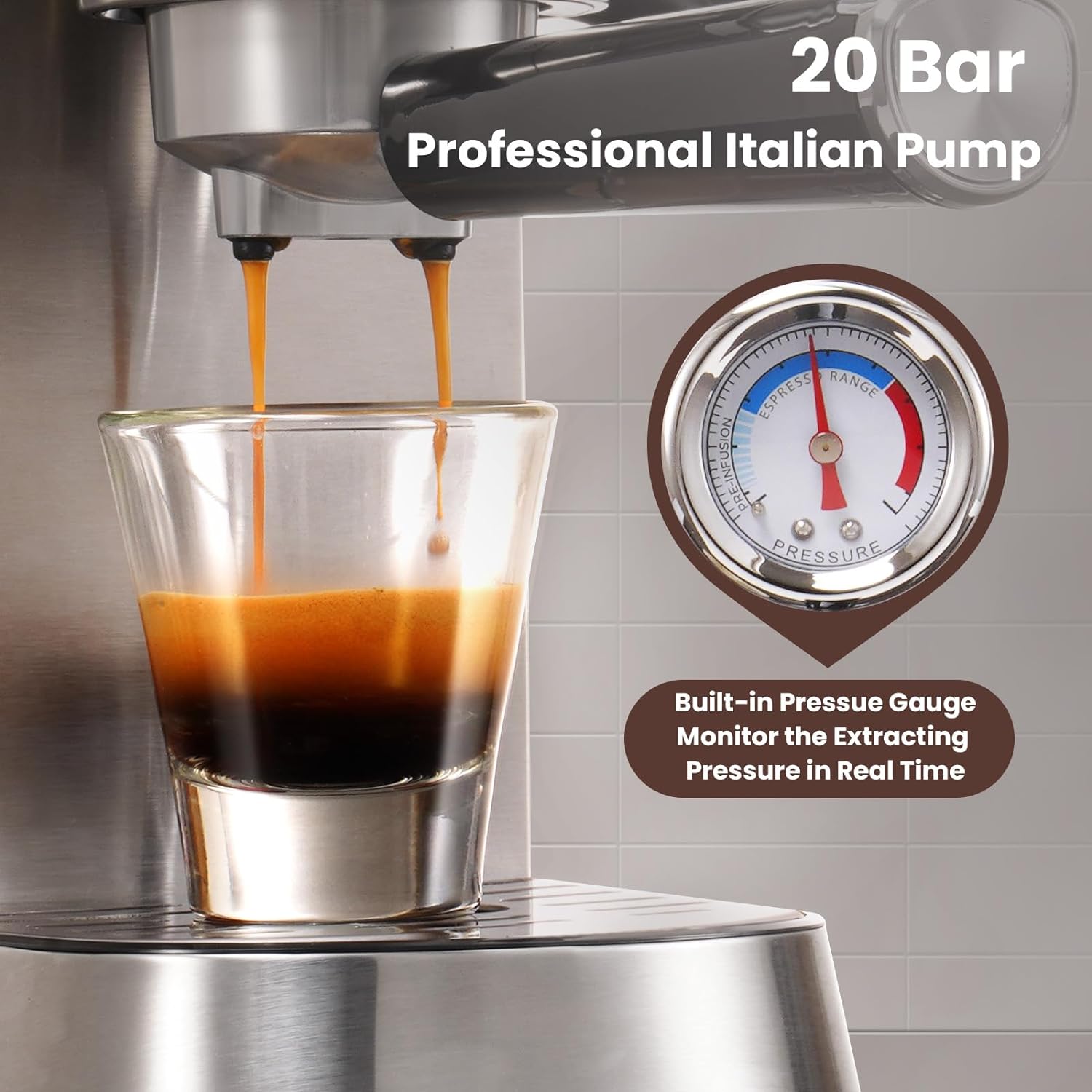 Gevi Espresso Maker 20 Bar, Professional Espresso Machine with Milk Frother, Stainless Steel Expressions Machine for Latte, Cappuccino, Commercial Espresso Machines & Coffee Makers, Great Gift Choice