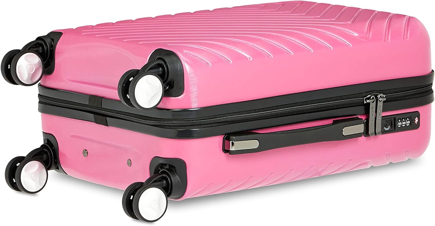 Amazon Basics Expandable Geometric Travel Luggage - 21.7-inch Suitcase With Four Spinner Wheels and Built-In TSA Lock, Pink