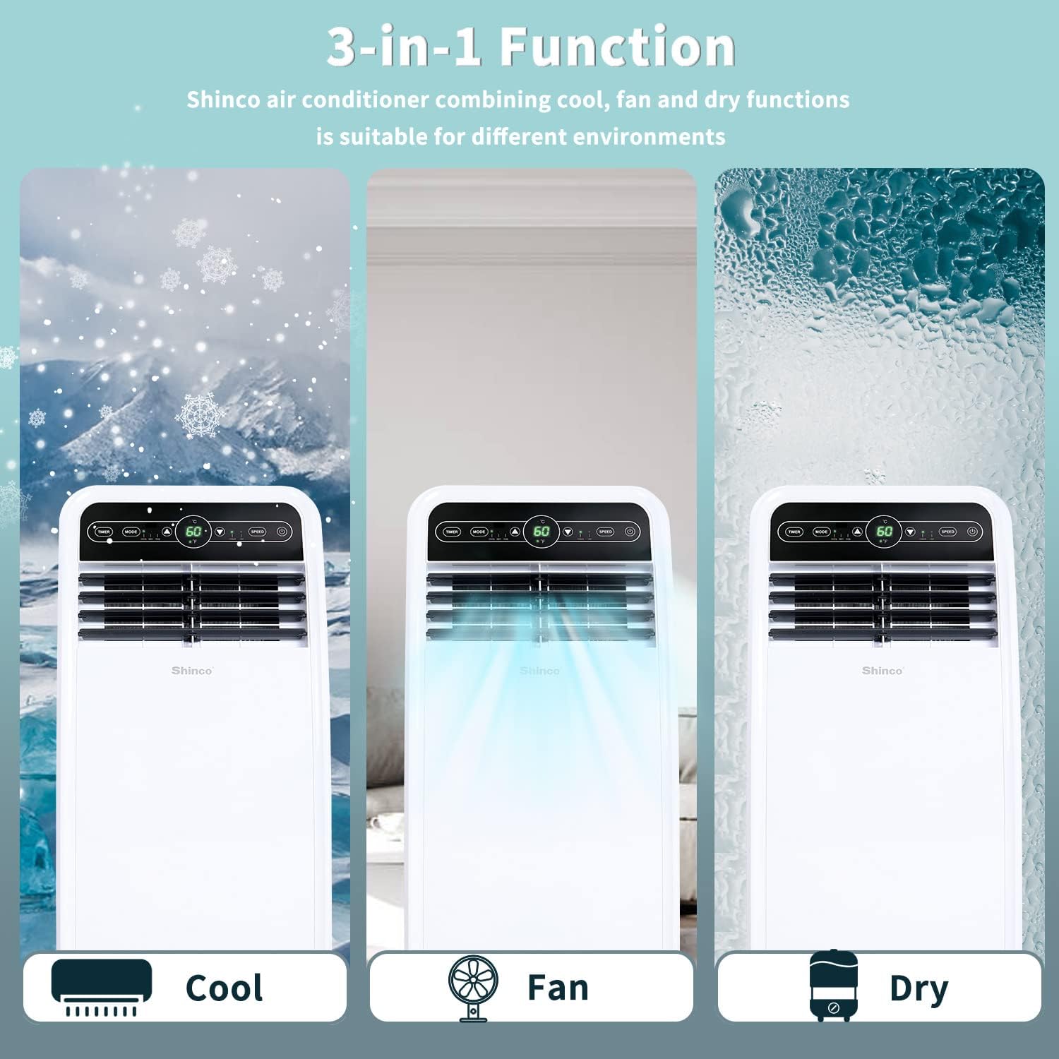 Shinco 8,000 BTU Portable Air Conditioner, AC Unit with Built-in Cool, Dehumidifier & Fan Modes for Room up to 200 sq.ft, Conditioner Remote Control, 24 Hour Timer, Installation Kit